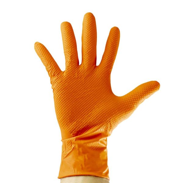 GUANTES NARANJAS DESECHABLES DE NITRILO T:L 7,0MIL (100 UDS.) TEXTURA DIAMANTE - Imagen 2